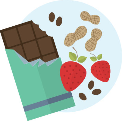 Chocolate, peanuts, strawberries illustration